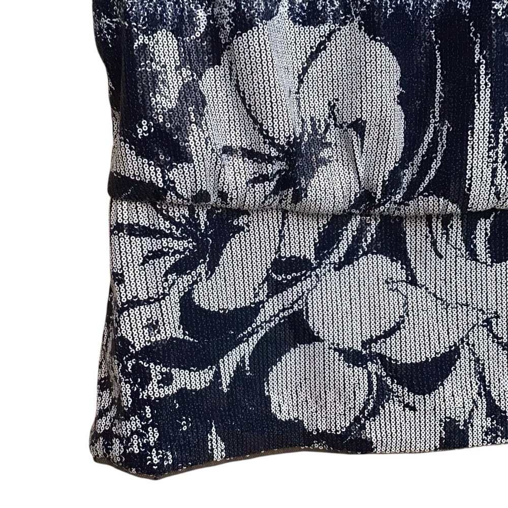 Adrianna Papell Midnight Blue Sequined Floral Peplum Blouse Size 10 - Picture 7 of 10